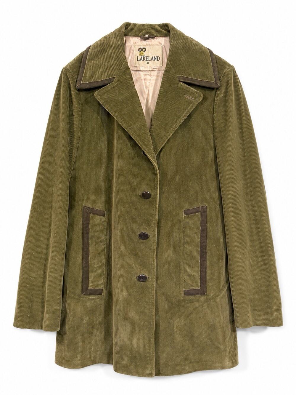 Vintage Lakeland Men’s Olive Green Corduroy Coat Jacket Size 42 Large USA